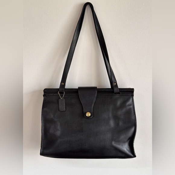 Rare VTG Coach Barclay Leather Tote Black USA 1990’s Brass Large Bag - Picture 1 of 17